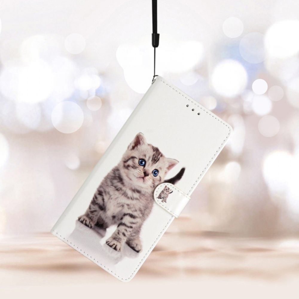 Leren Hoesje Voor Samsung Galaxy S24 5g Schattige Kat Met Riem