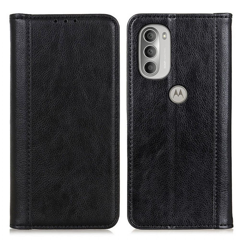 Bescherming Hoesje voor Moto G51 5G Folio-hoesje Elegance Split Litchi Leer