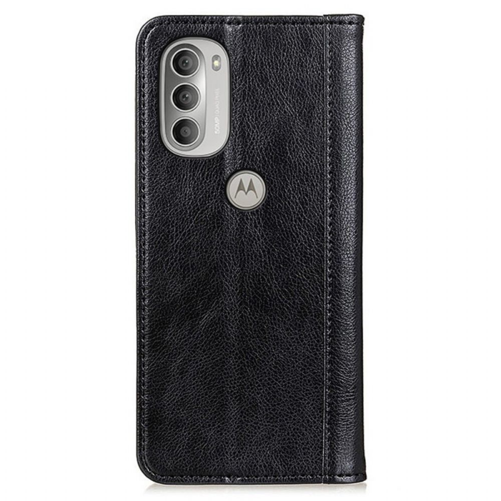 Bescherming Hoesje voor Moto G51 5G Folio-hoesje Elegance Split Litchi Leer