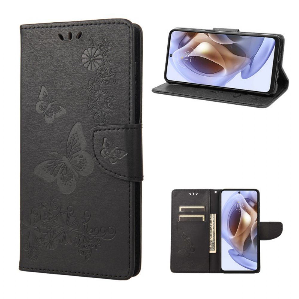 Folio-hoesje voor Moto G51 5G Met Ketting Prachtige Vlinders Met Riem