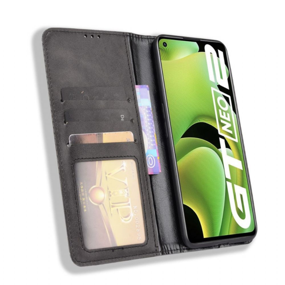 Bescherming Hoesje voor Realme GT Neo 3T / Neo 2 Folio-hoesje Vintage Gestileerd Leereffect