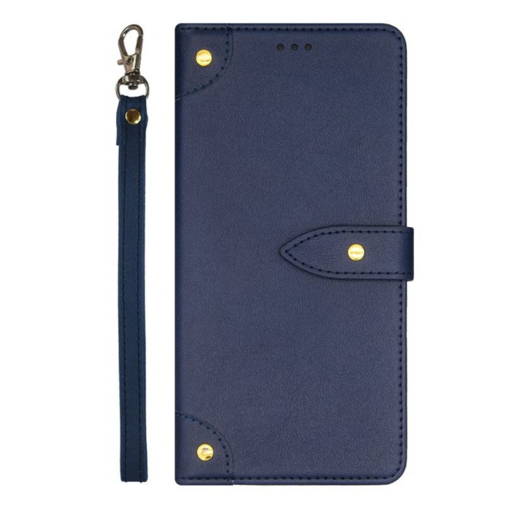 Leren Hoesje voor Xiaomi Redmi Note 12 Pro Klinknagels En Lanyard