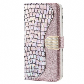 Folio-hoesje voor Samsung Galaxy S23 5G Krokodil Diamanten