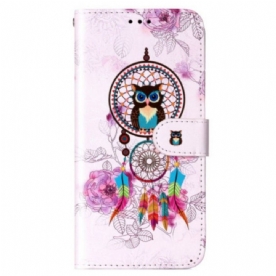 Folio-hoesje voor Samsung Galaxy S23 5G Met Ketting Uil Dromenvanger Met Riem