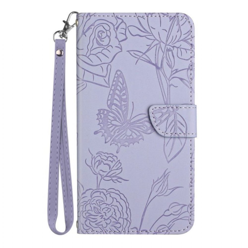 Folio-hoesje voor Samsung Galaxy S23 5G Vlinder Met Lanyard