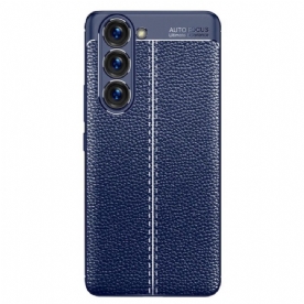 Hoesje voor Samsung Galaxy S23 5G Dubbellijnig Litchi-leereffect