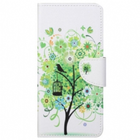 Leren Hoesje voor Samsung Galaxy S23 5G Boom Met Groene Bladeren