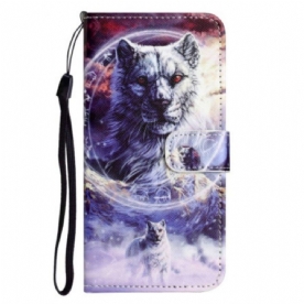 Leren Hoesje voor Samsung Galaxy S23 5G Met Ketting Lanyard Wolf