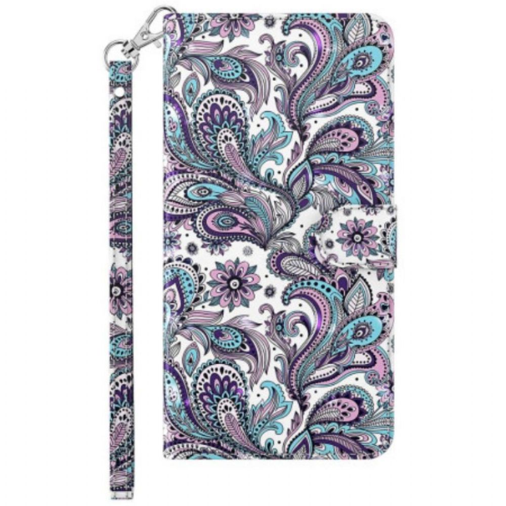 Leren Hoesje voor Samsung Galaxy S23 5G Met Ketting Paisley-patroon Met Bandjes