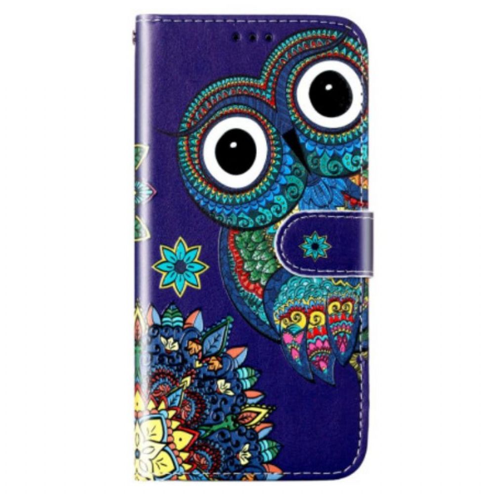 Leren Hoesje voor Samsung Galaxy S23 5G Met Ketting String Uil