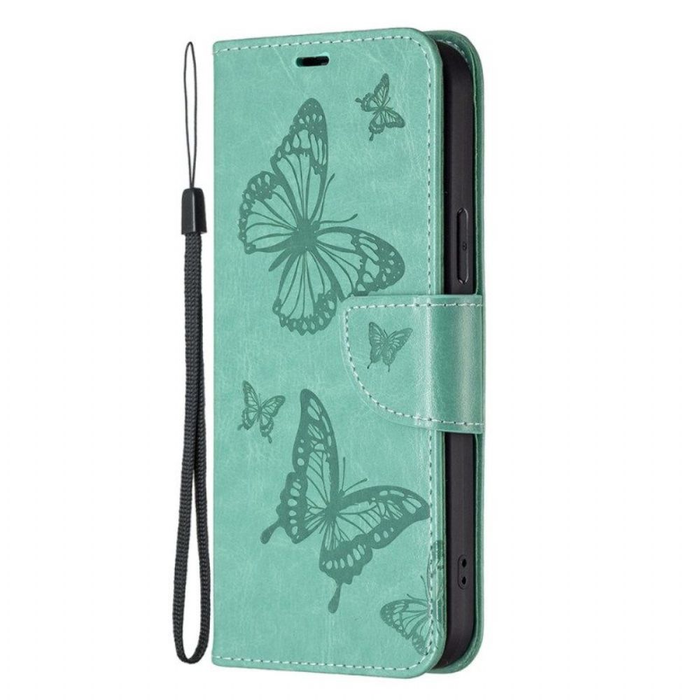 Leren Hoesje voor Samsung Galaxy S23 5G Met Ketting String Vlinders