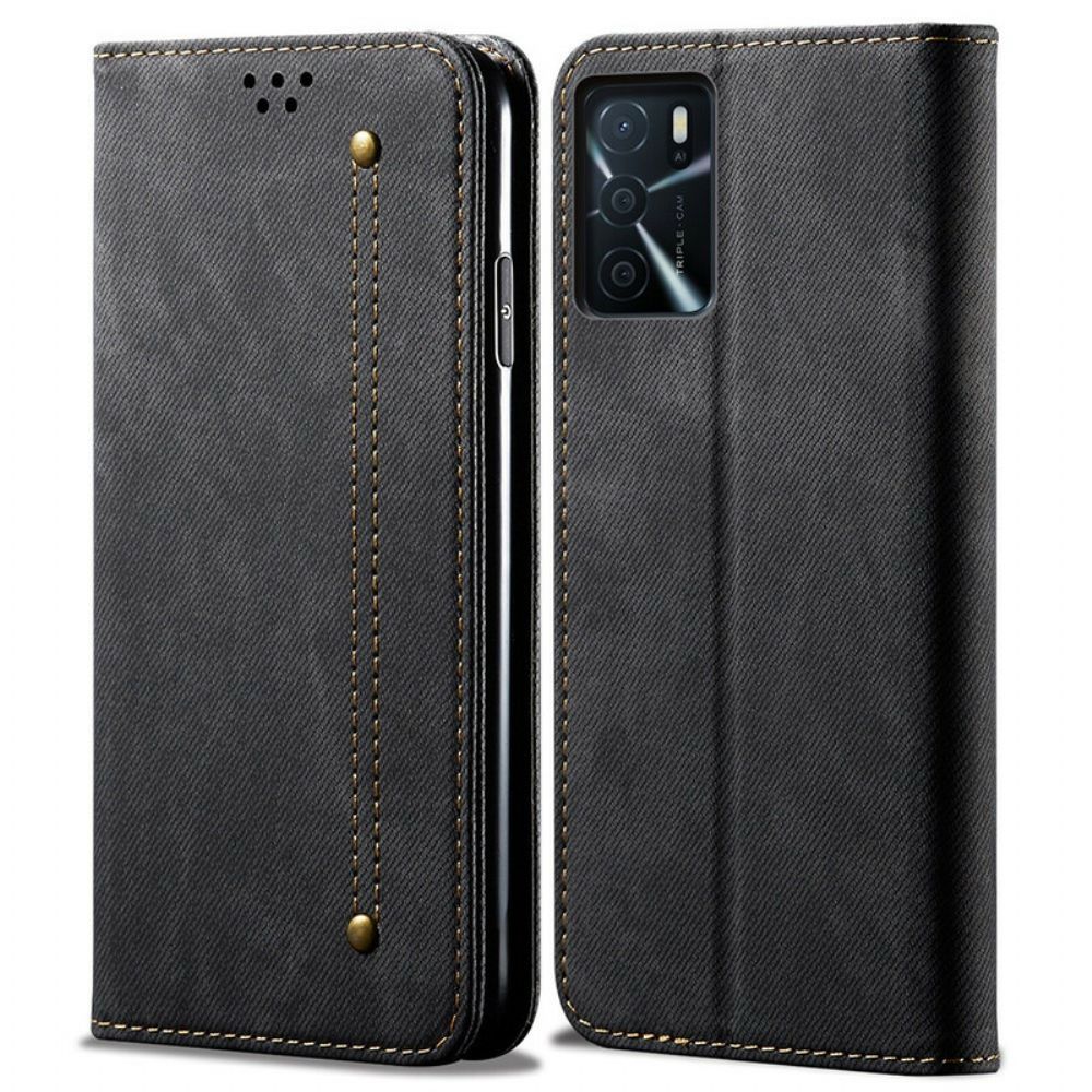 Bescherming Hoesje voor Oppo A16 / A16s Folio-hoesje Denim Stof