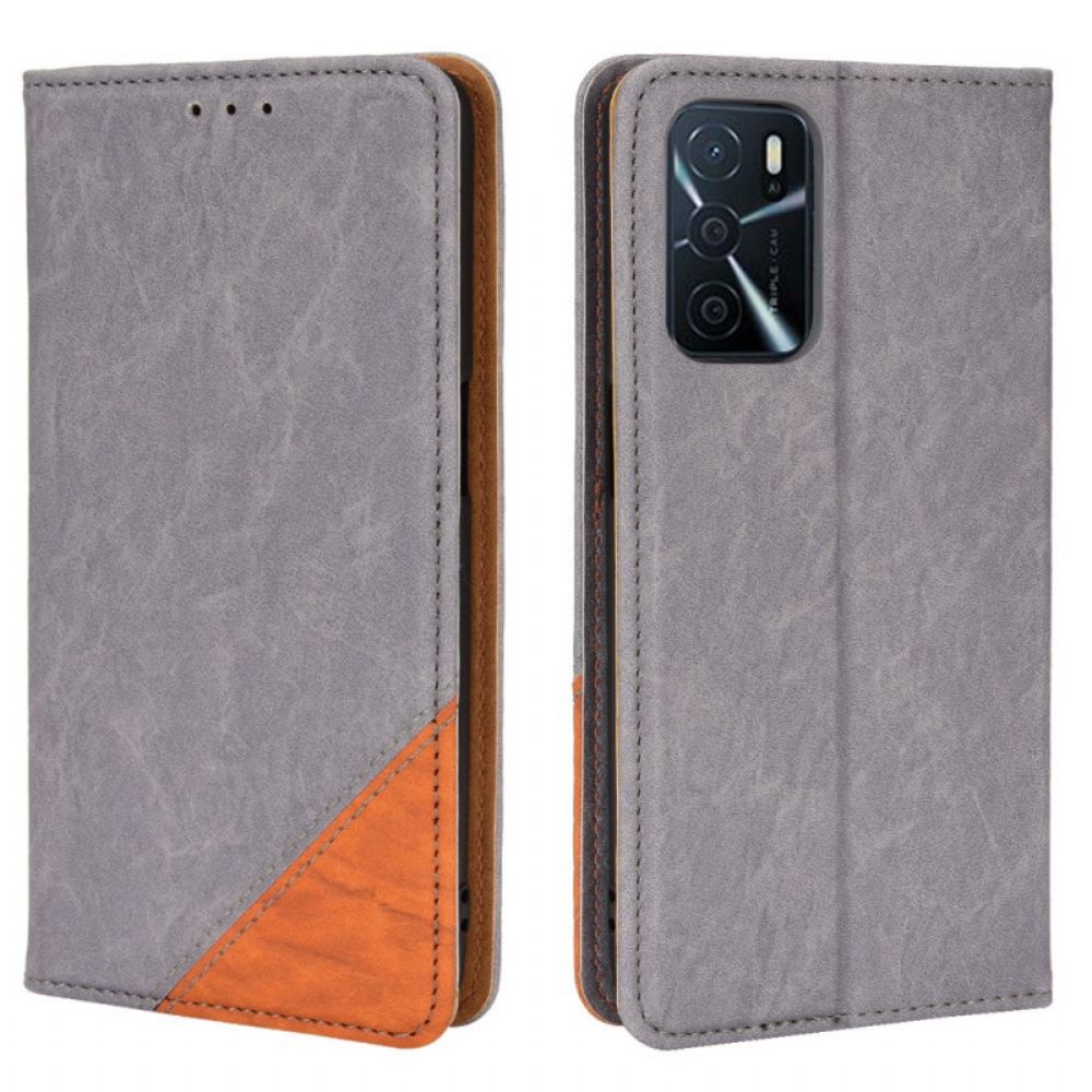 Bescherming Hoesje voor Oppo A16 / A16s Folio-hoesje Schuin Tweekleurig Kunstleer