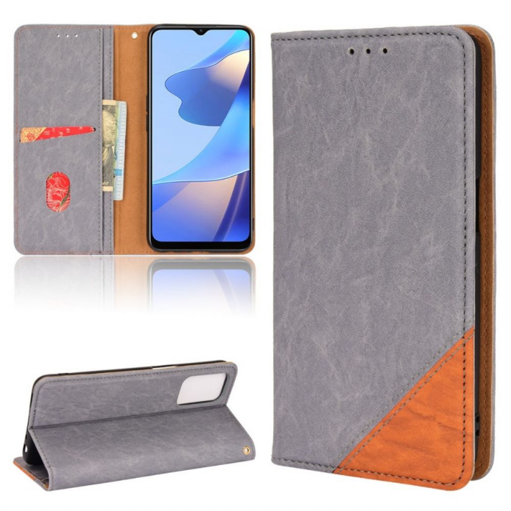 Bescherming Hoesje voor Oppo A16 / A16s Folio-hoesje Schuin Tweekleurig Kunstleer