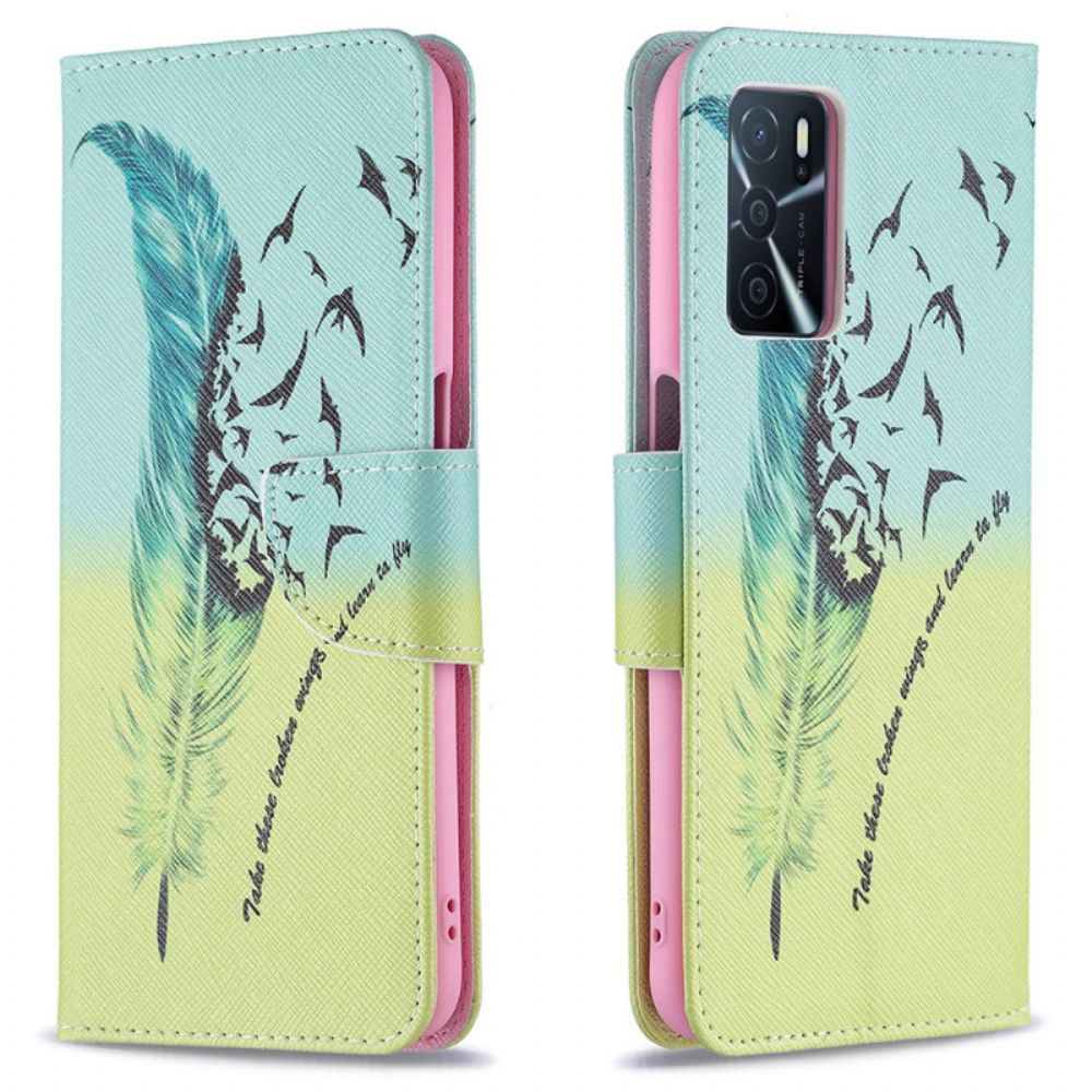 Flip Case voor Oppo A16 / A16s Leren Vliegen Met Veren