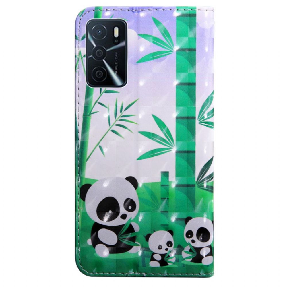 Leren Hoesje voor Oppo A16 / A16s Panda-familie