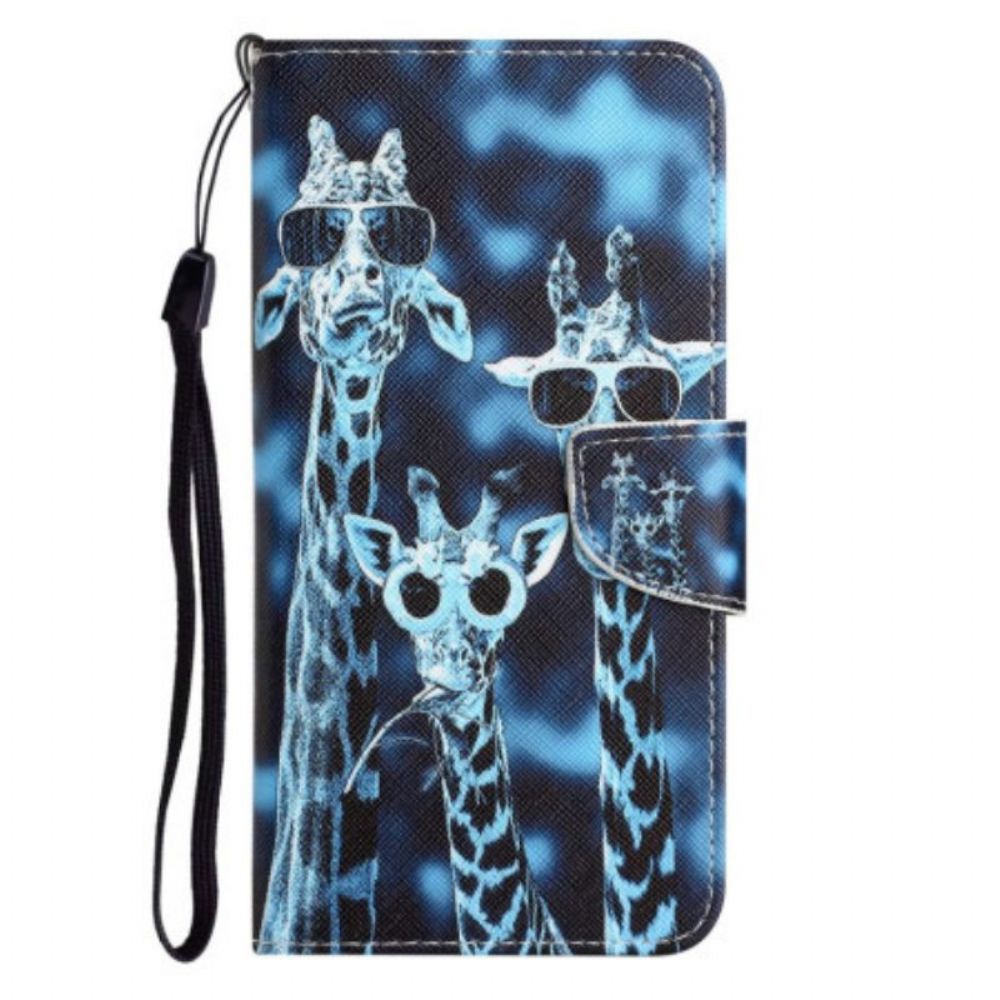 Folio-hoesje voor Samsung Galaxy S23 Ultra 5G Met Ketting Alleen Giraffen Met Riemen