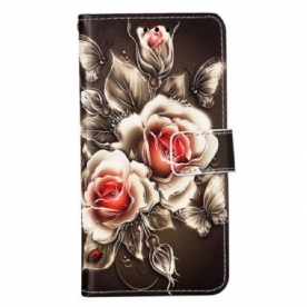 Leren Hoesje voor Samsung Galaxy S23 Ultra 5G Gouden Rozen