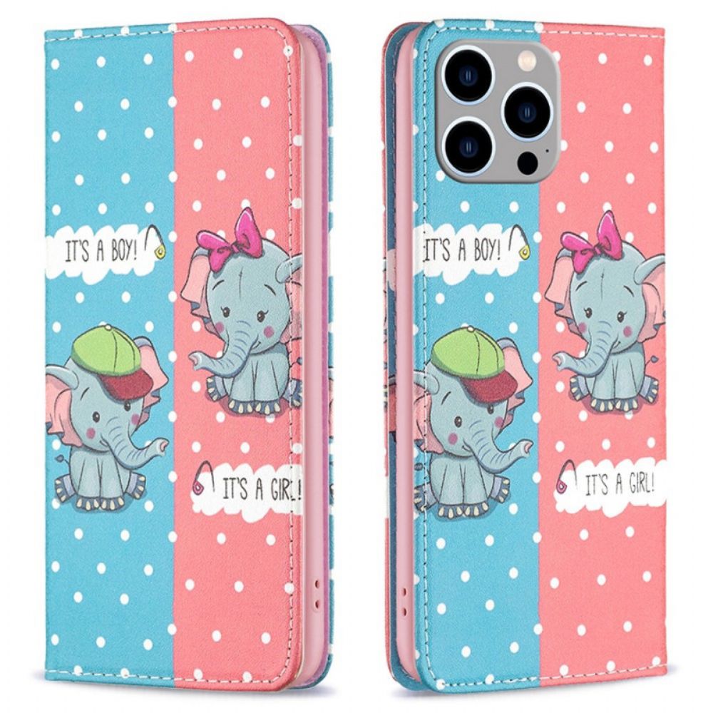 Bescherming Hoesje voor iPhone 14 Pro Max Folio-hoesje Babyolifanten