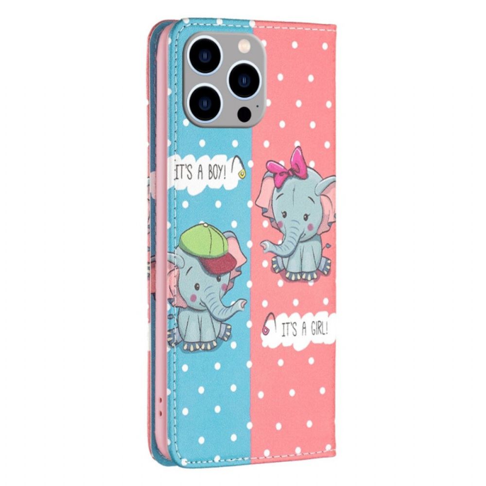 Bescherming Hoesje voor iPhone 14 Pro Max Folio-hoesje Babyolifanten