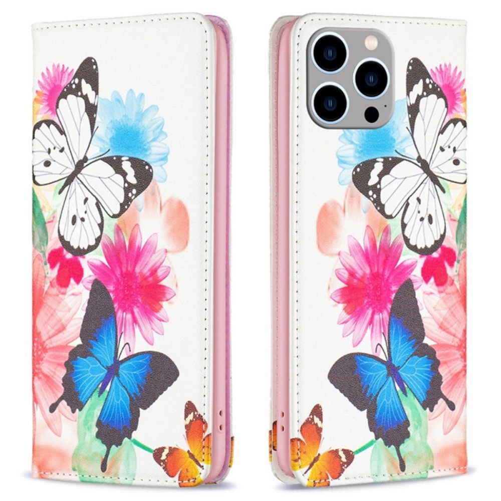 Bescherming Hoesje voor iPhone 14 Pro Max Folio-hoesje Vlinders