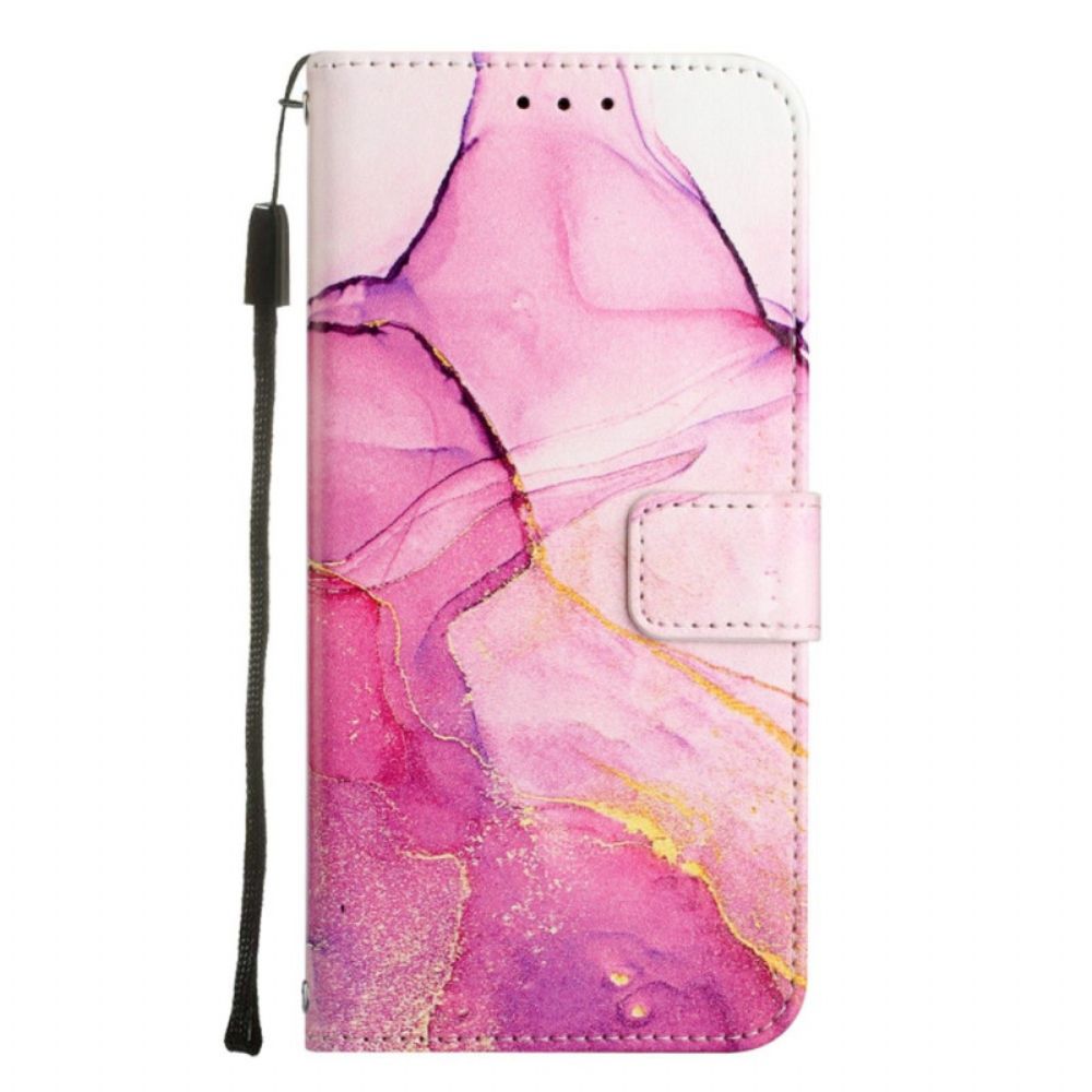 Folio-hoesje voor iPhone 14 Pro Max Met Ketting Marmeren Band