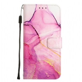 Folio-hoesje voor iPhone 14 Pro Max Met Ketting Marmeren Band