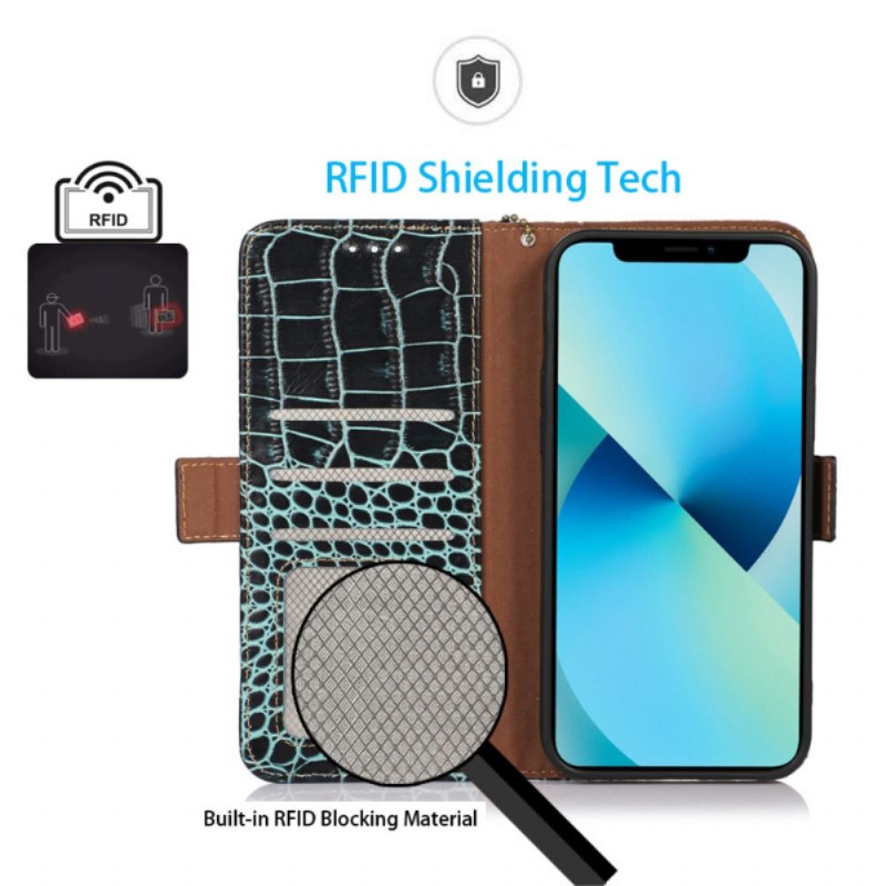 Folio-hoesje voor iPhone 14 Pro Max Rfid Krokodil Stijl