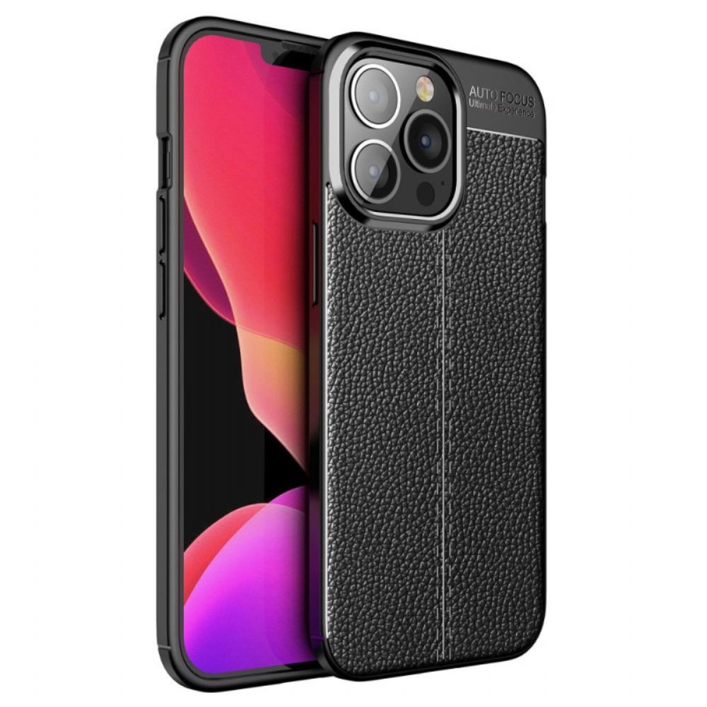 Hoesje voor iPhone 14 Pro Max Dubbele Lijn Litchi Leder Effect