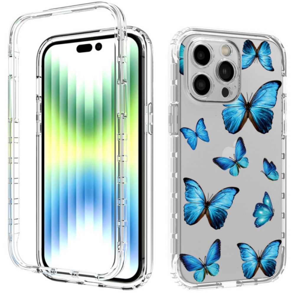 Hoesje voor iPhone 14 Pro Max Verbeterde Blauwe Vlinders