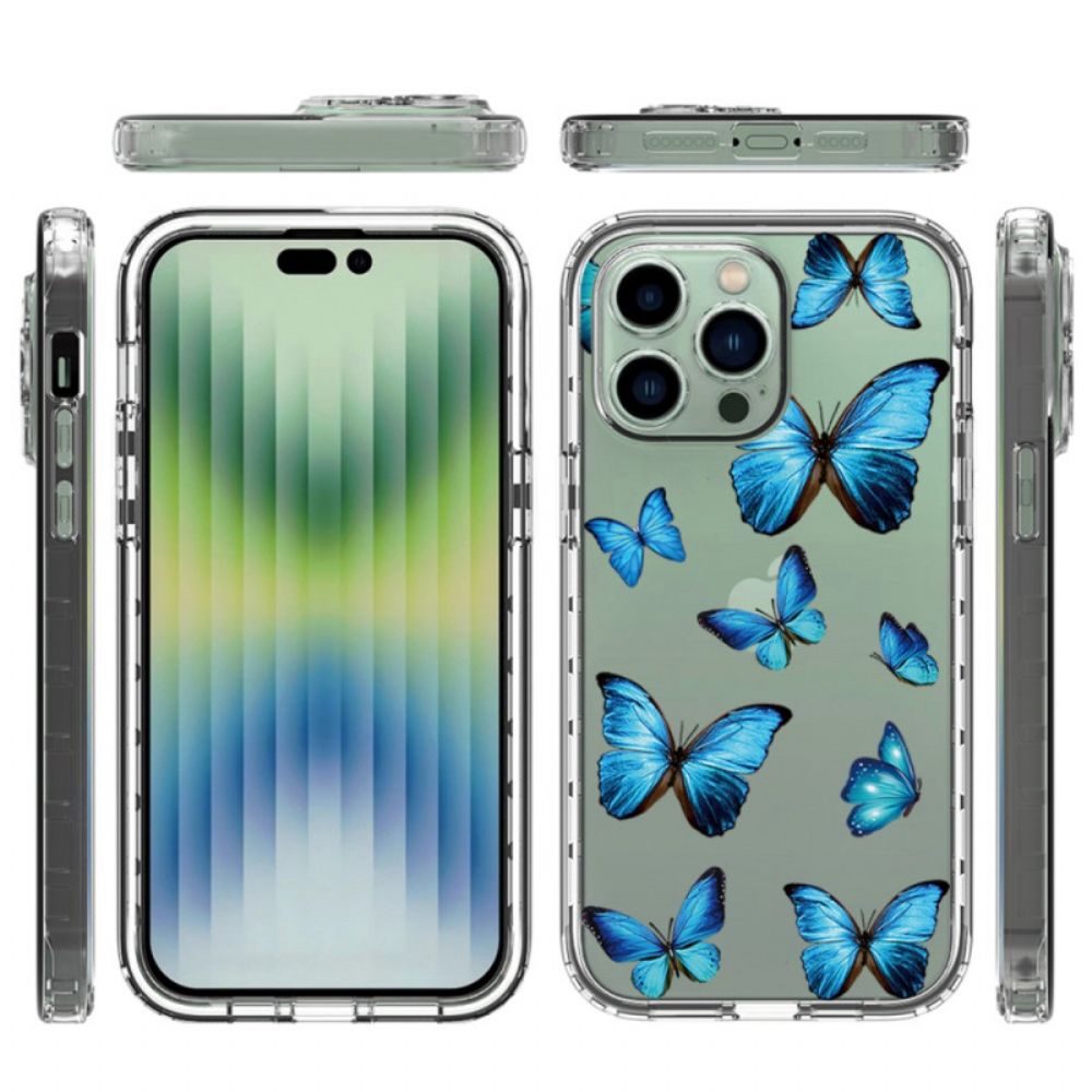 Hoesje voor iPhone 14 Pro Max Verbeterde Blauwe Vlinders