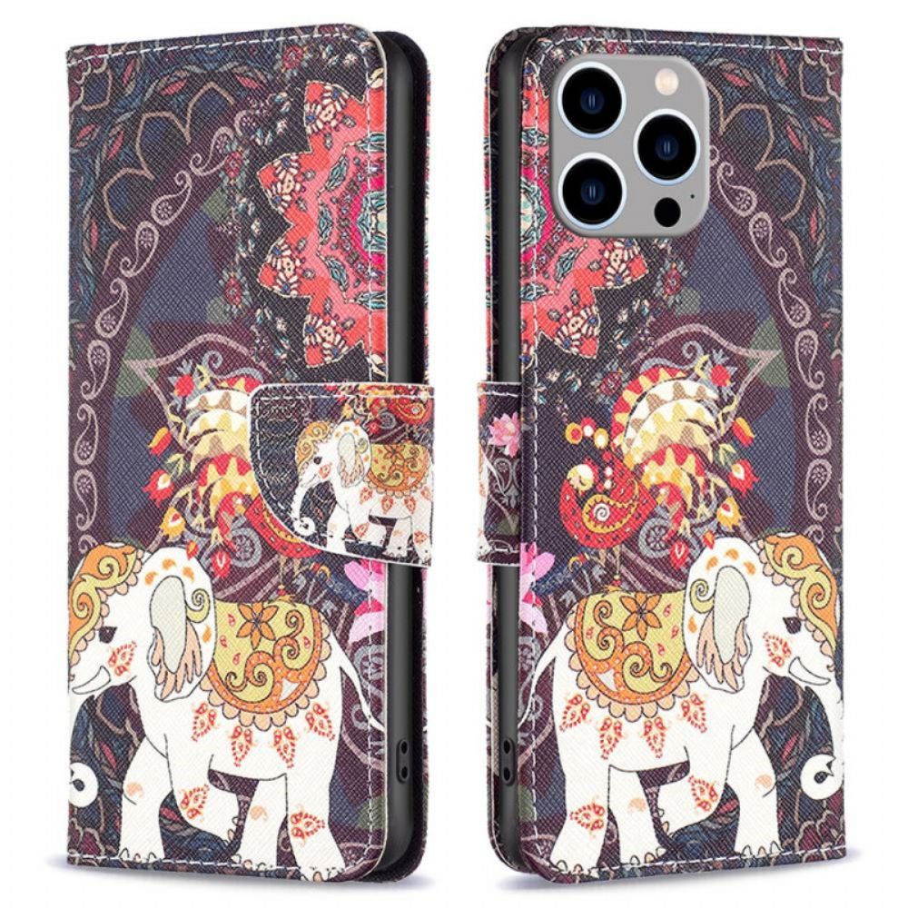 Leren Hoesje voor iPhone 14 Pro Max Indische Olifant