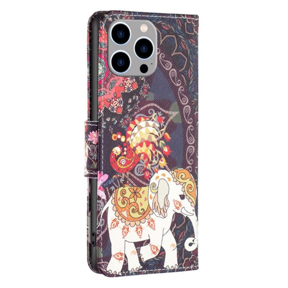 Leren Hoesje voor iPhone 14 Pro Max Indische Olifant