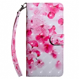 Flip Case voor iPhone 15 Pro Met Ketting Bandje Bloemen