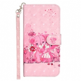 Folio-hoesje voor iPhone 15 Pro Met Ketting 3d Teddyberen Met Riem