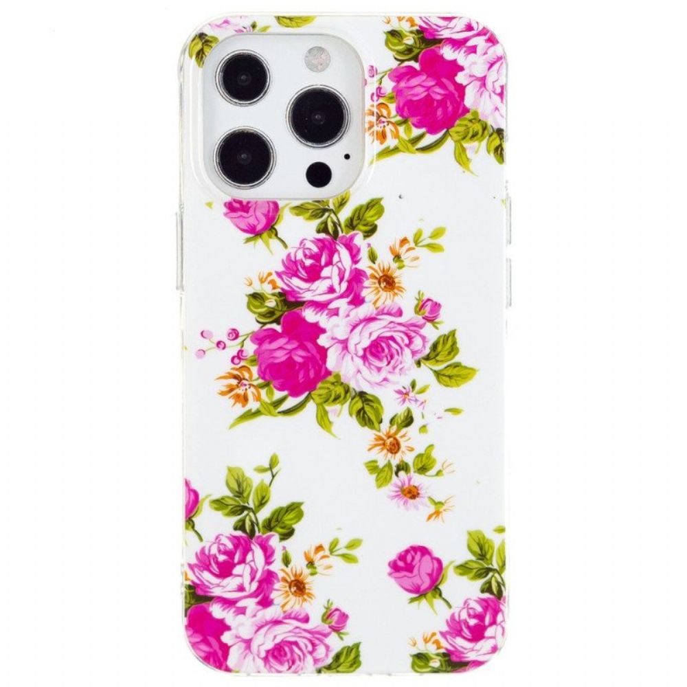 Hoesje voor iPhone 15 Pro Fluorescerende Bloemen