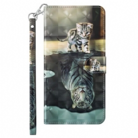 Leren Hoesje voor iPhone 15 Pro Met Ketting 3d Kitten Dream Met Riem