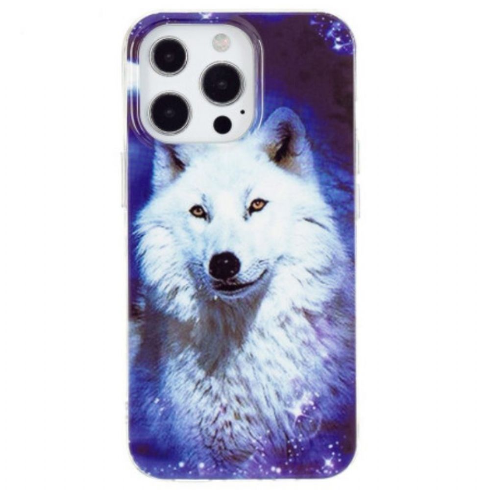 Telefoonhoesje voor iPhone 15 Pro Fluorescerende Witte Wolf