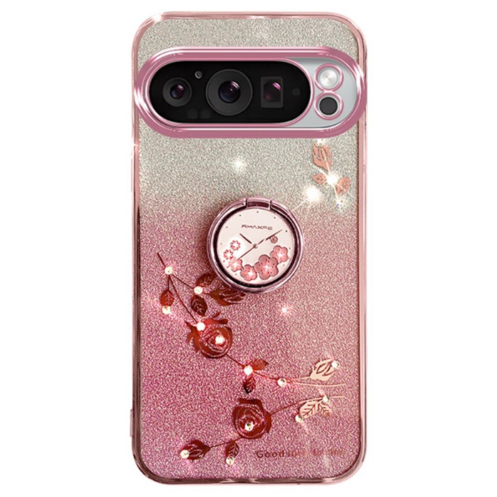 Case Hoesje Google Pixel 9 Pro Telefoonhoesje Steunring Met Bloem En Strass Kadem