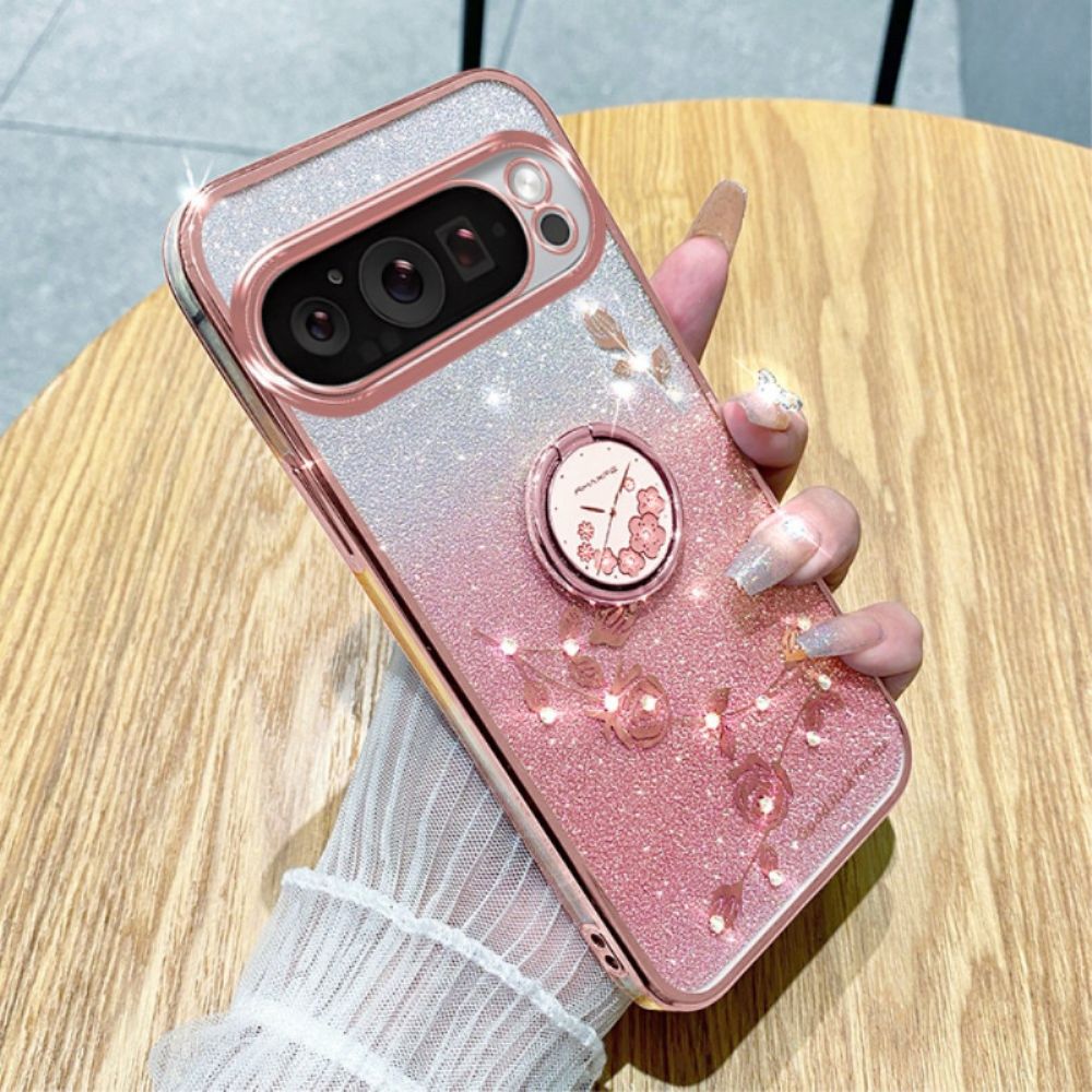 Case Hoesje Google Pixel 9 Pro Telefoonhoesje Steunring Met Bloem En Strass Kadem