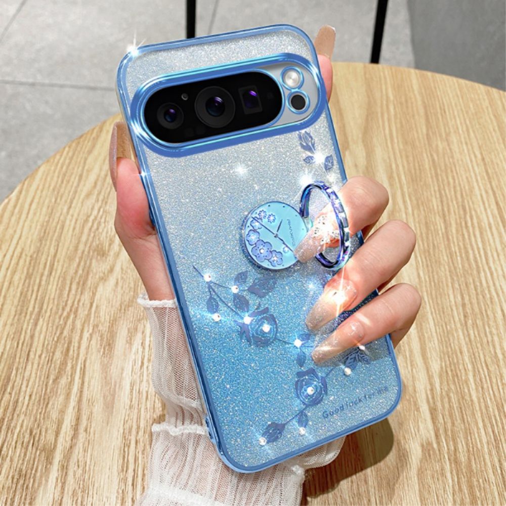 Case Hoesje Google Pixel 9 Pro Telefoonhoesje Steunring Met Bloem En Strass Kadem