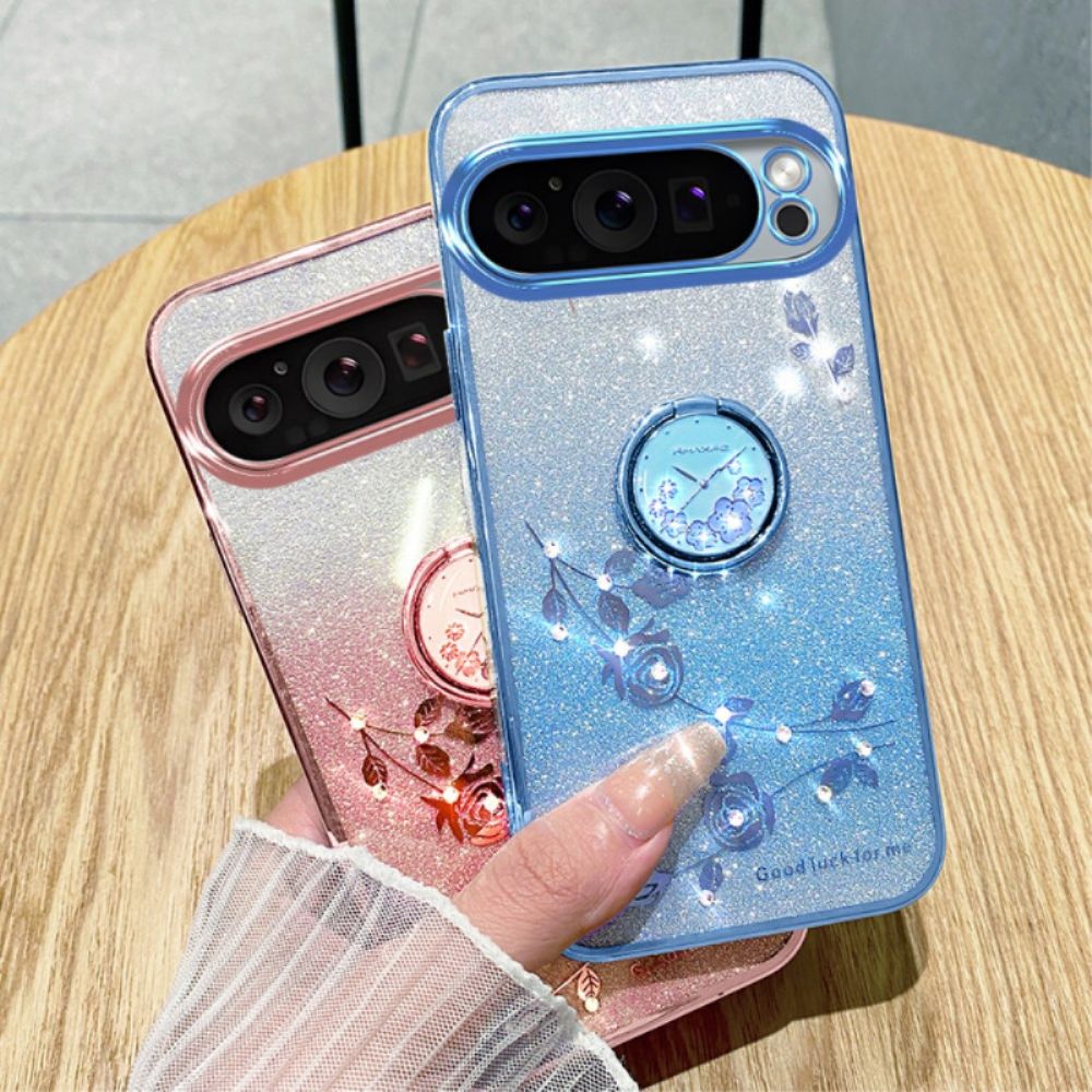 Case Hoesje Google Pixel 9 Pro Telefoonhoesje Steunring Met Bloem En Strass Kadem