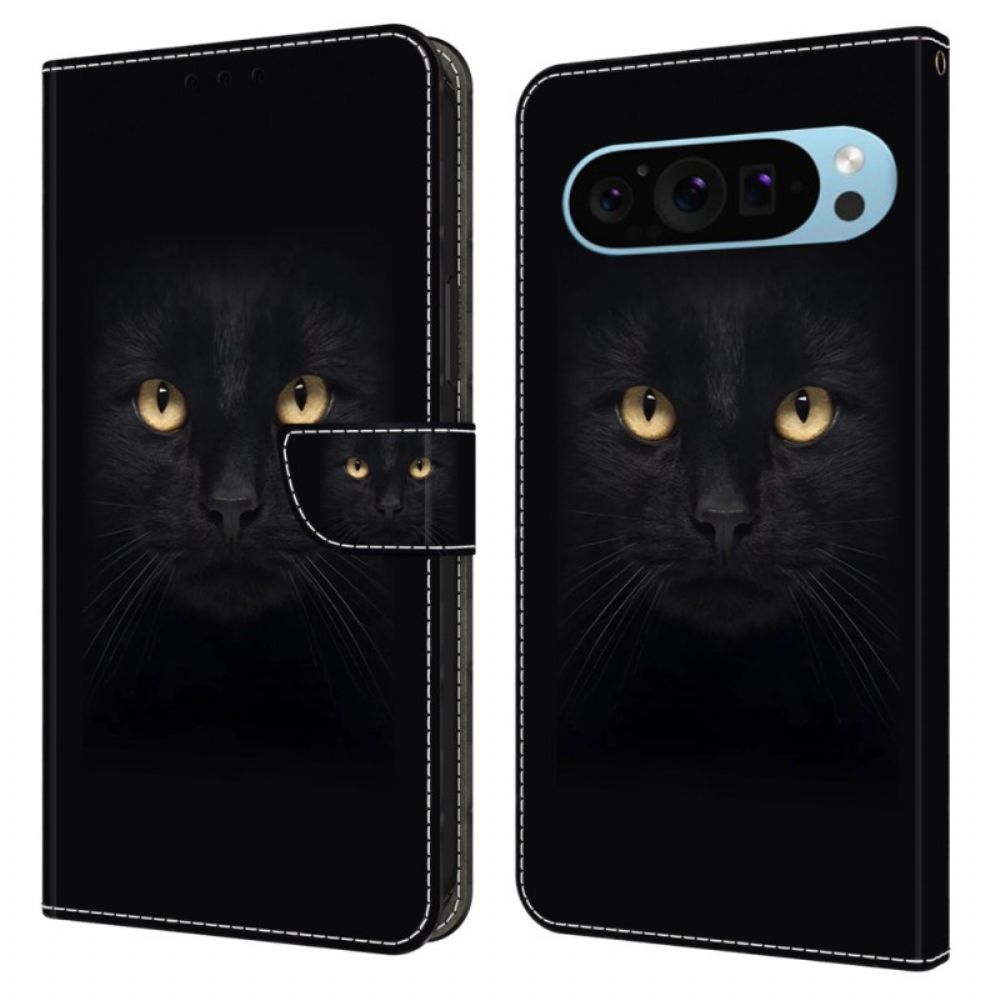 Flip Case Leren Google Pixel 9 Pro Zwarte Kat