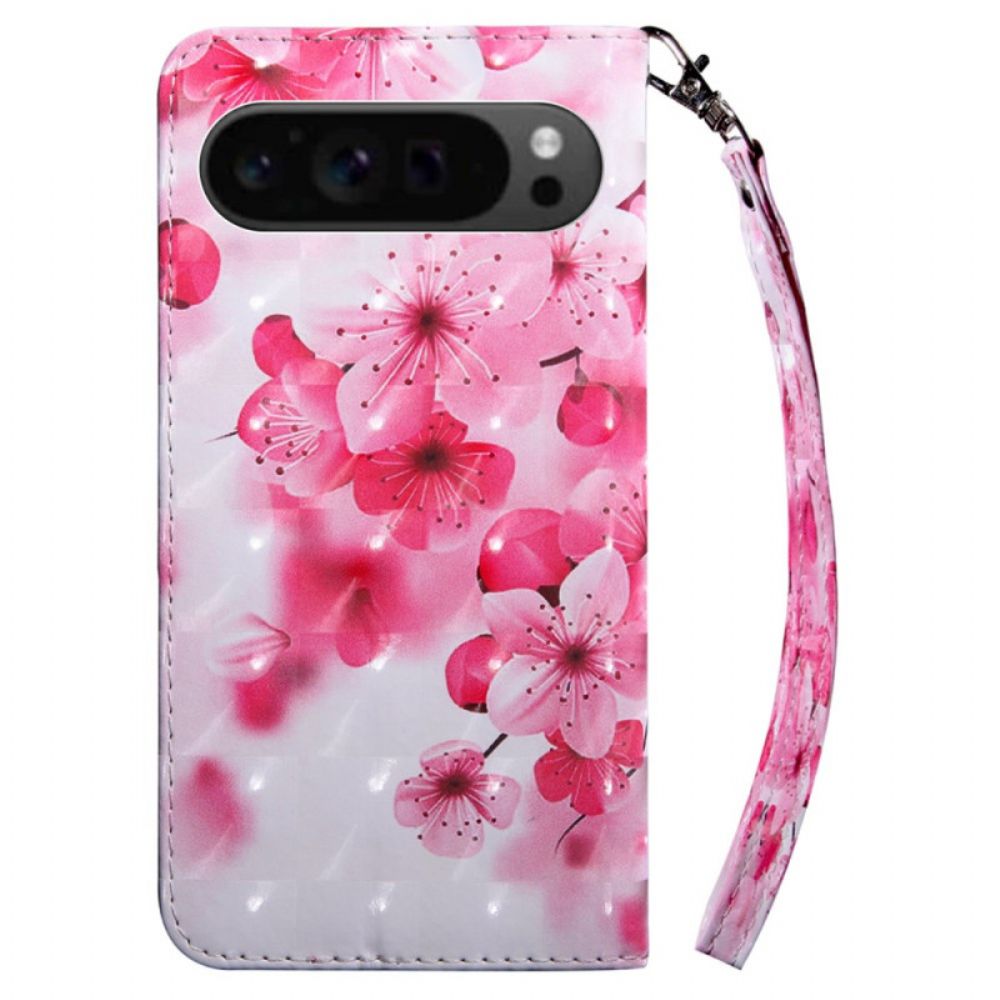 Folio-hoesje Google Pixel 9 Pro Telefoonhoesje Rode Bloemen Met Riem