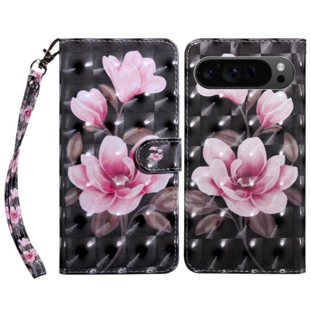 Folio-hoesje Google Pixel 9 Pro Telefoonhoesje Roze Bloemen Met Riem