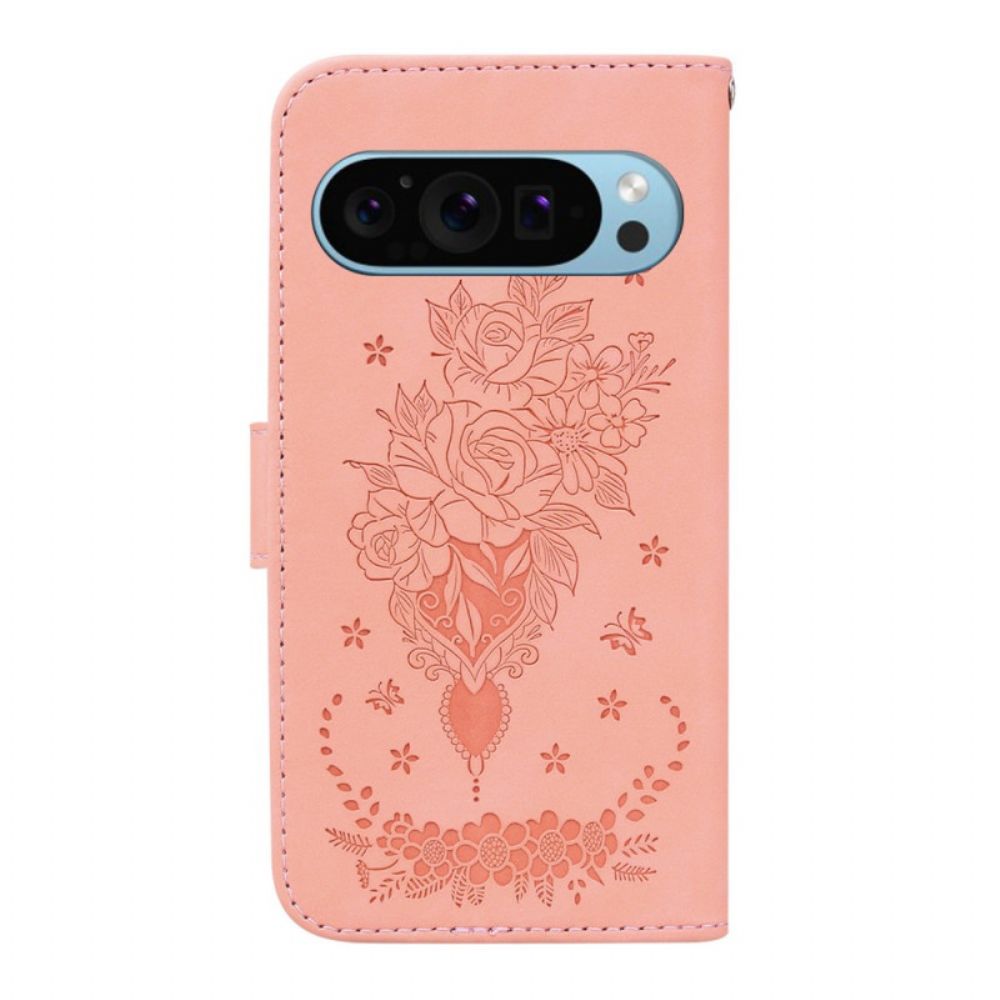 Leren Hoesje Google Pixel 9 Pro Bloemensuède-effect