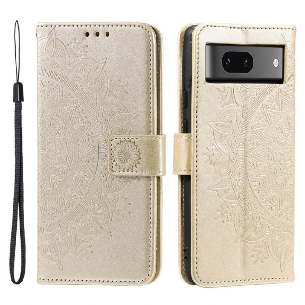 Leren Hoesje Google Pixel 9 Pro Mandala Zon Met Riem Bescherming Hoesje