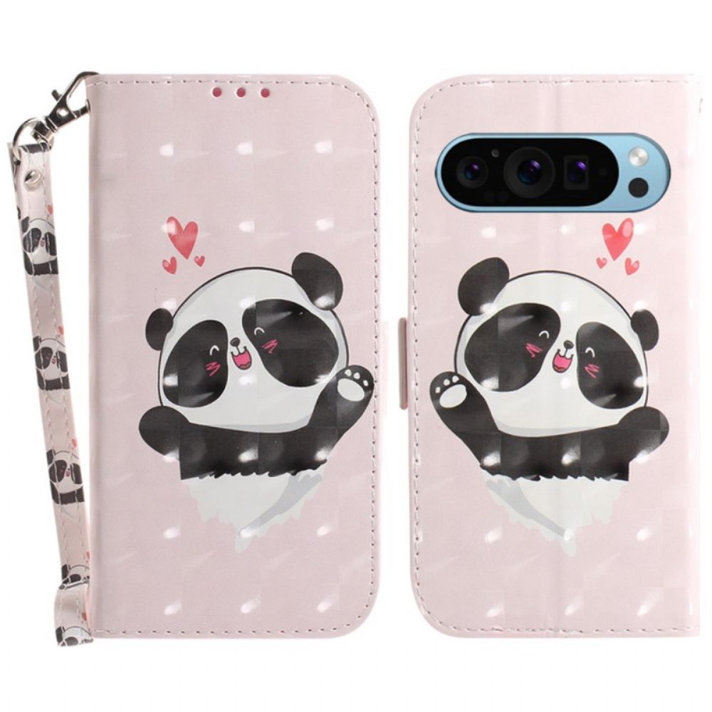 Leren Hoesje Google Pixel 9 Pro Panda Love Met Riempje