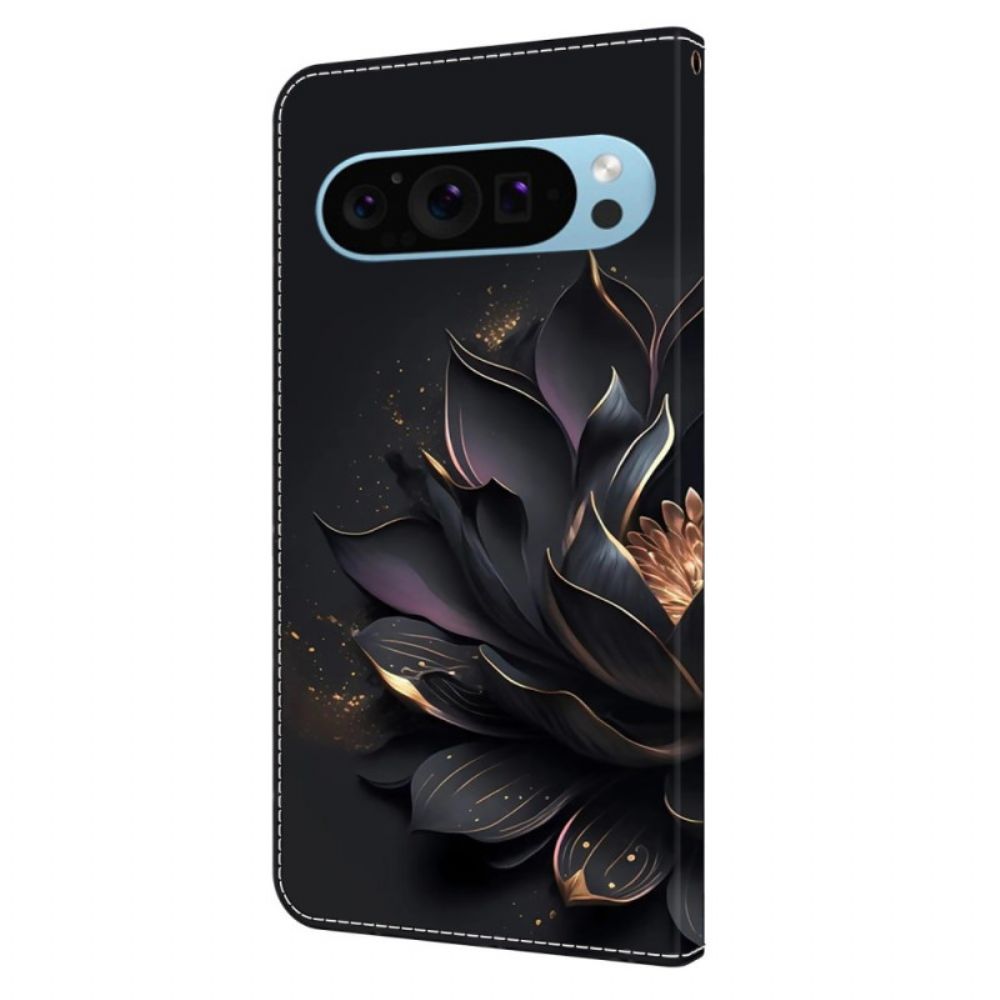 Leren Hoesje Voor Google Pixel 9 Pro Paarse Lotus