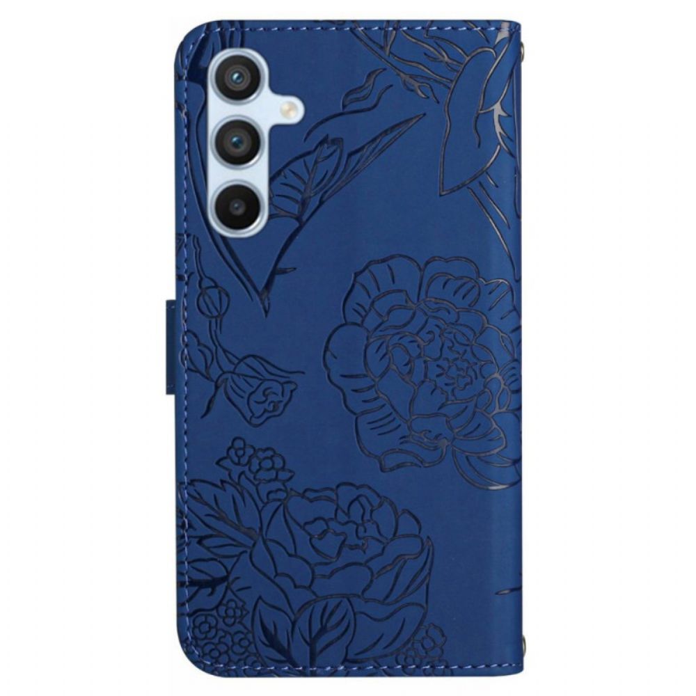 Leren Hoesje Voor Samsung Galaxy M55 5g Vlinderprint Met Schouderband